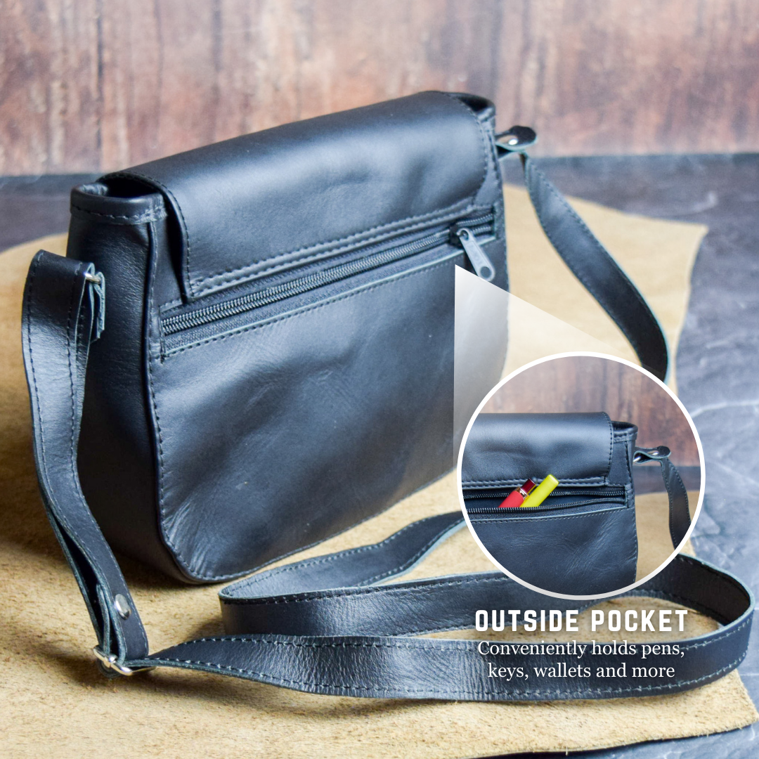 Black leather crossbody bag