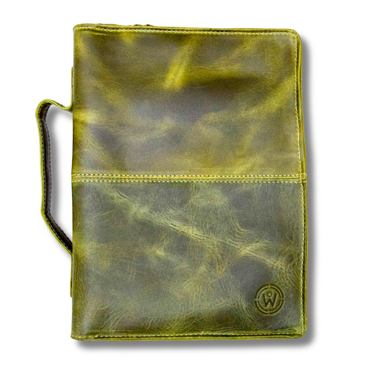 Dark Green Full Grain, Natural Leather Bible Cover / Case with Zipper - by World Orphans