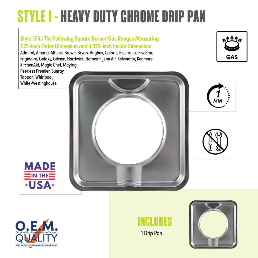 Single Square Chrome Drip Pan by Range Kleen - SGP-400 - Style I