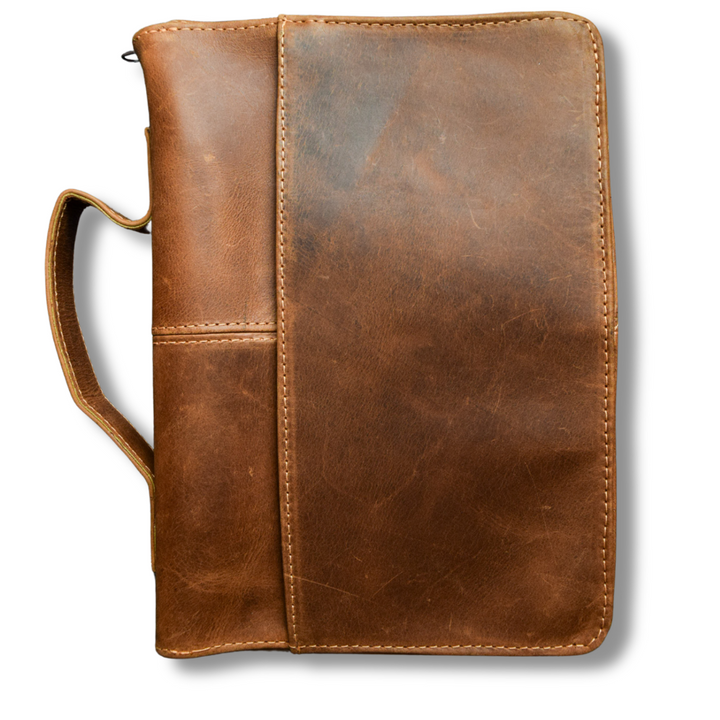 Mahogany Full Grain Leather Bible Cover / Case with Zipper by World Orphans