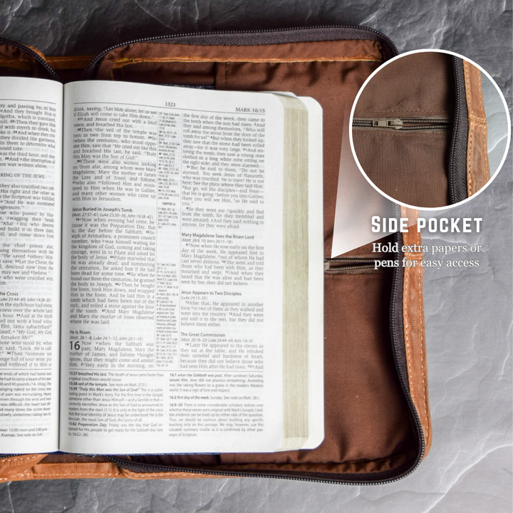 Mahogany Full Grain Leather Bible Cover / Case with Zipper by World Orphans