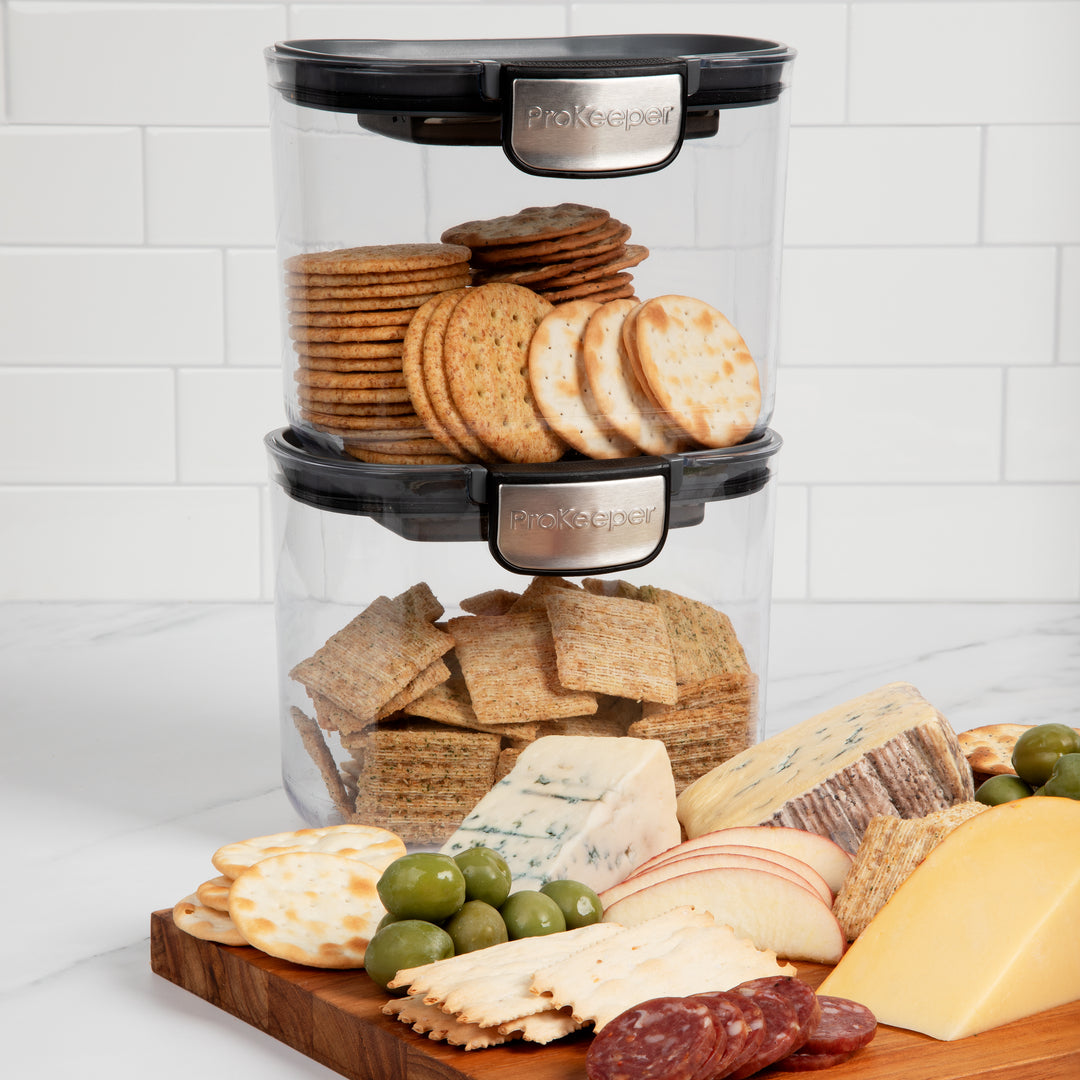 airtight food storage container stack with crackers