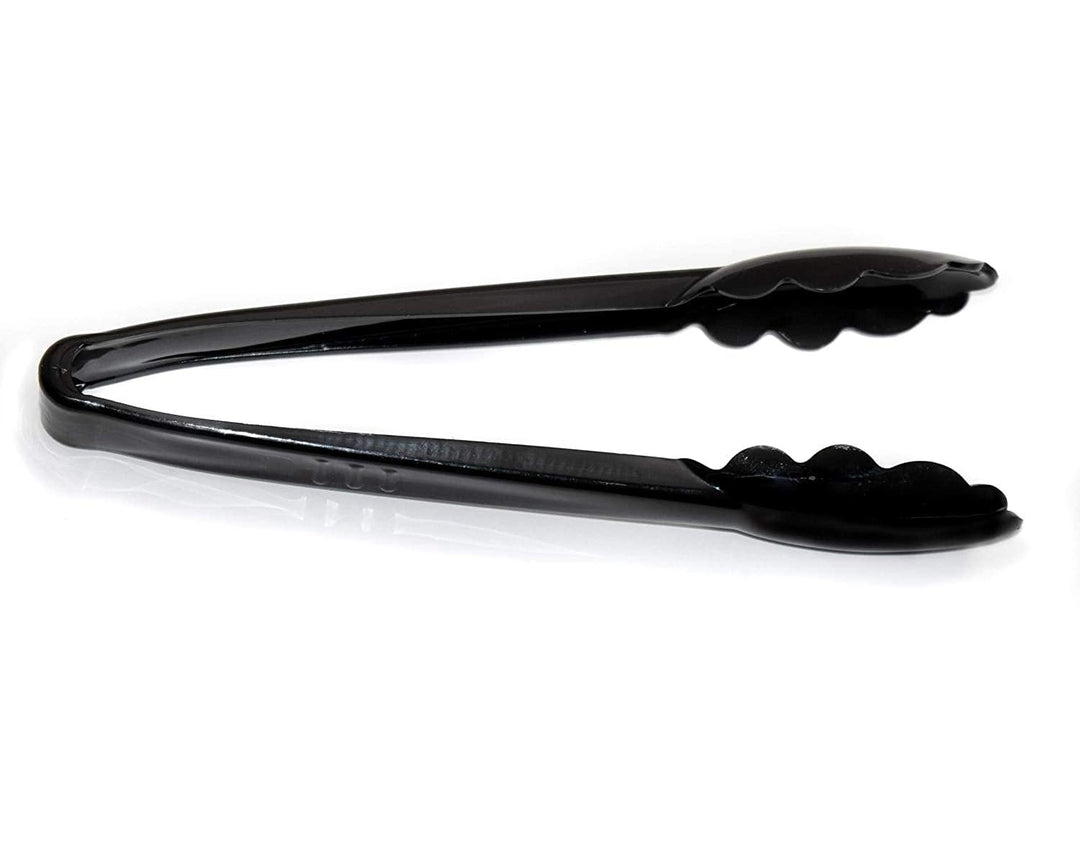 JA Kitchens Heavy Duty Black Serving Tongs - 9" Plastic Disposable Tongs 12 Pack