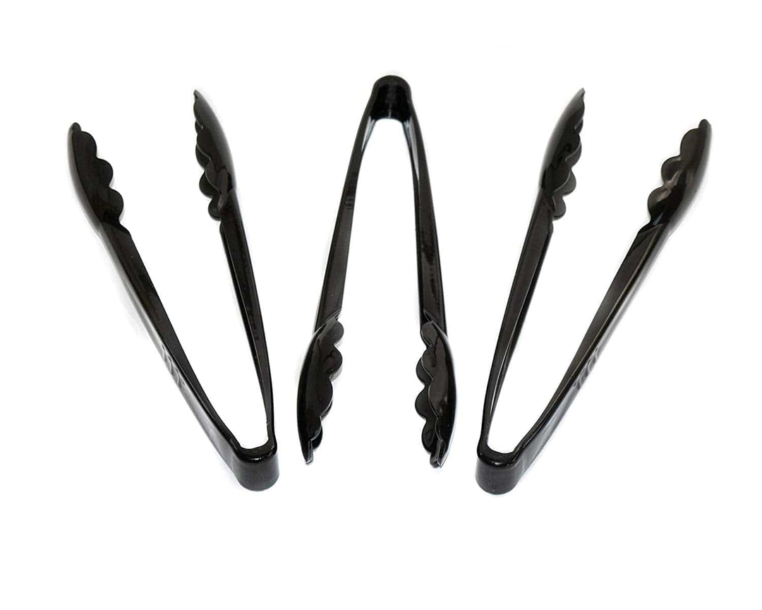 JA Kitchens Heavy Duty Black Serving Tongs - 9" Plastic Disposable Tongs