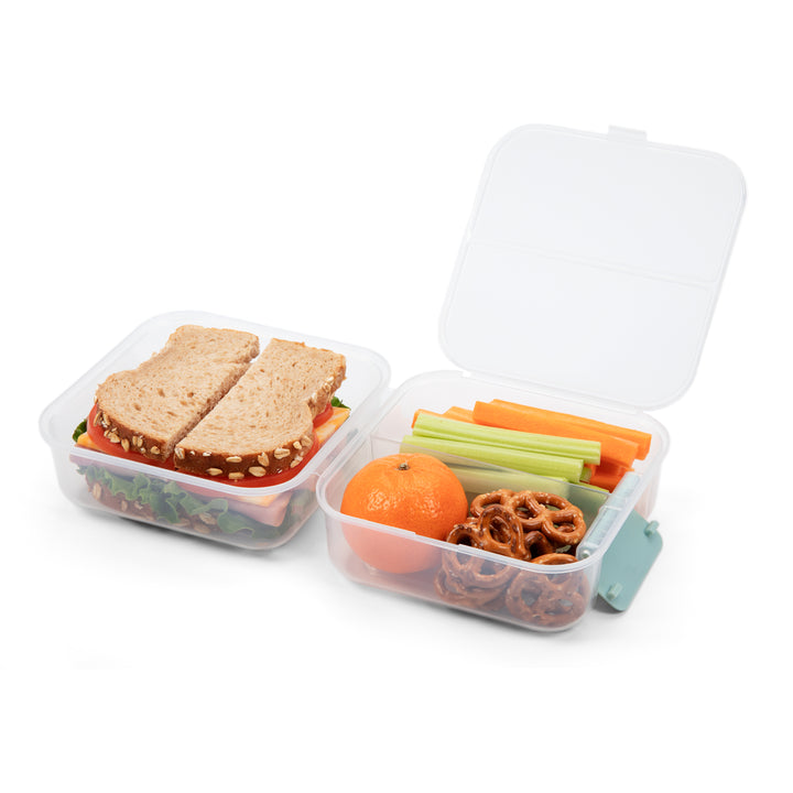 light blue plastic lunch box food container for adults and meal prep