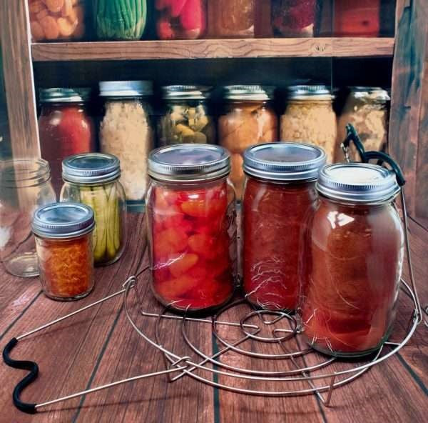 Canning rack with foldable handles and quart ball jars