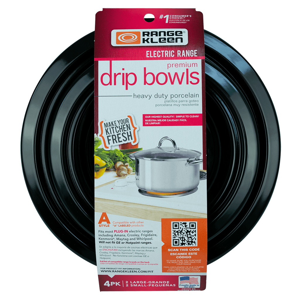 Range Kleen Black Porcelain Drip Bowls Set of 4 (2 Small & 2 Large) - Style A