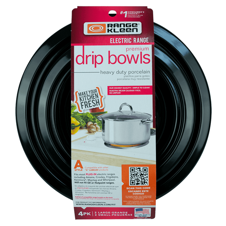 Range Kleen Black Porcelain Drip Bowls Set of 4 (2 Small & 2 Large) - Style A