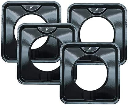 Range Kleen 4 Pack | Style I 7.75 Inch Square, Heavy Duty Black Porcelain Drip Pans