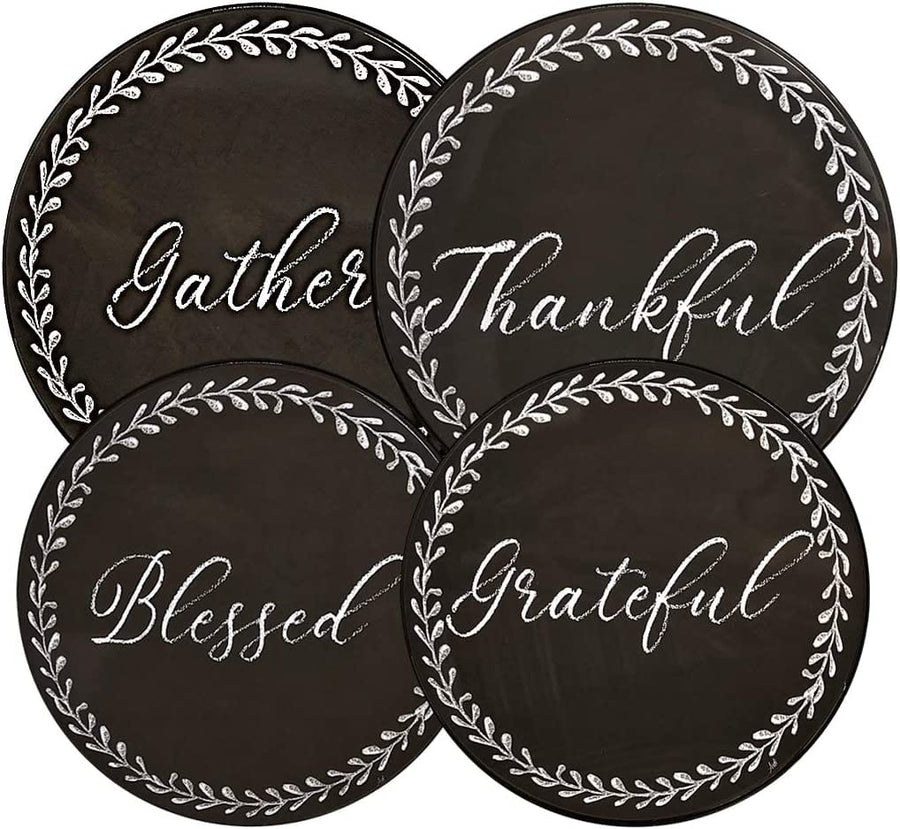 Range Kleen Range Kleen "Daily Gratitudes" Round Burner Kover - Chalkboard or Wood Design Chalkboard Black