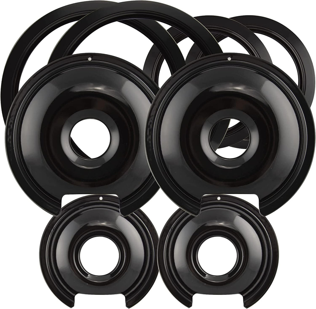 Range Kleen Range Kleen P1056RGE8 Style D Black Porcelain 4-Pack Drip Pans and Trim Rings for GE/Hotpoint