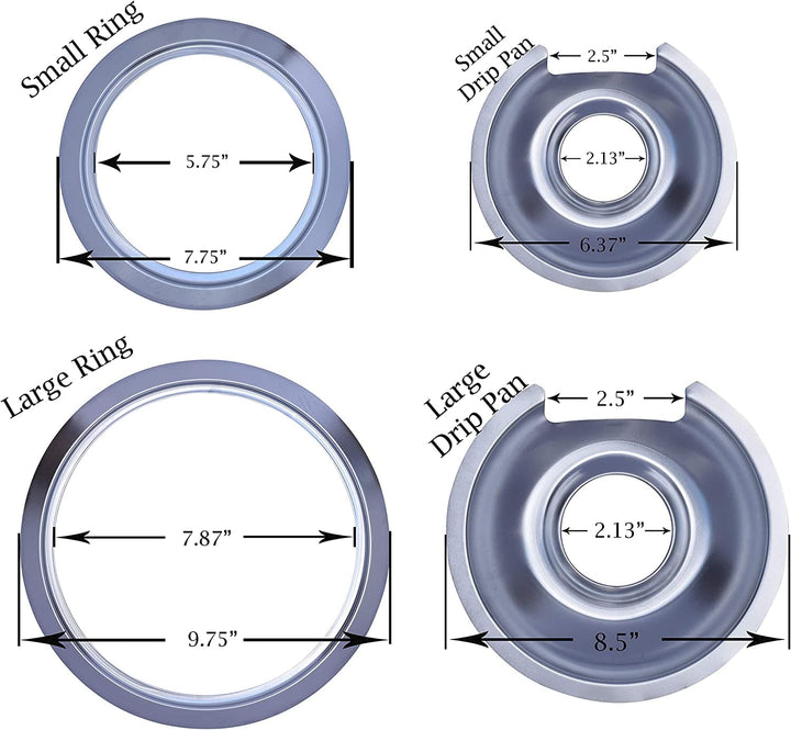 Range Kleen Range Kleen Style D Heavy Duty Drip Pans and Trim Rings (Includes 2 Small and 2 Large) for GE Hotpoint