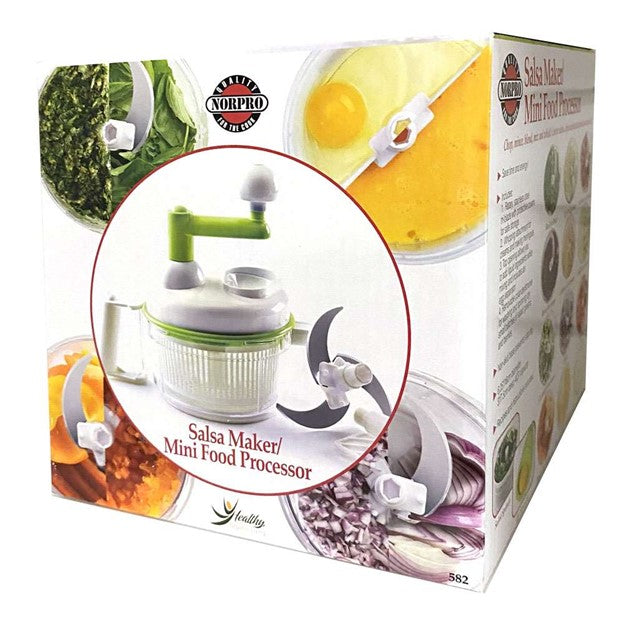 closeup of box for salsa mixer and food processor