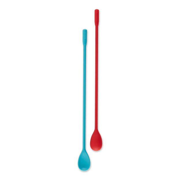 two long handle silicone mixing spoons for the kitchen, red and blue