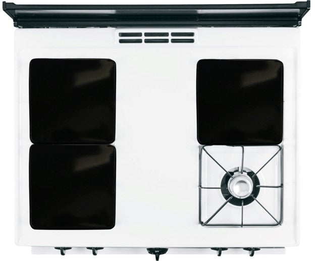 stovetop covers for gas burners, top view of burners placed on stovetop with one burner on right bottom corner uncovered