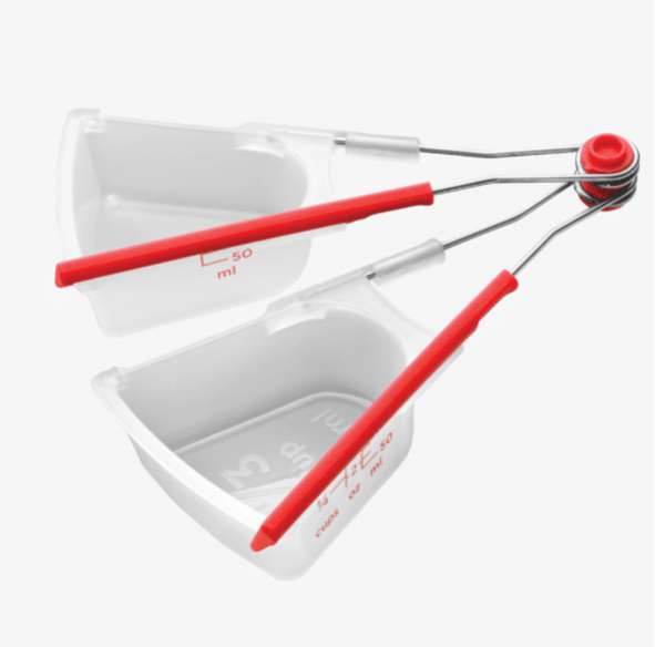 two self-leveling cooking measuring cups