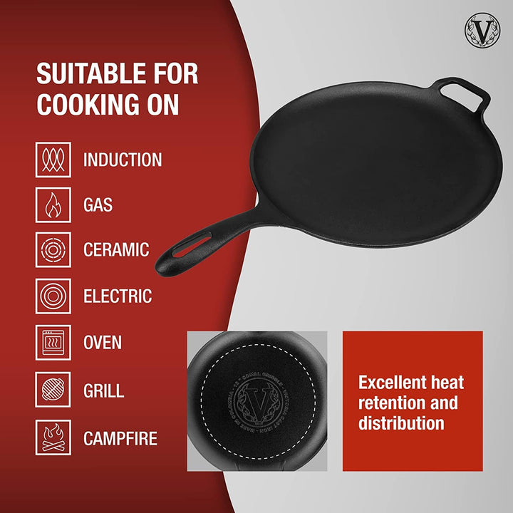 Victoria Cast Iron Victoria Cast Iron Pizza Pan/Comal - 12 inch with Long Handle and Helper Handle