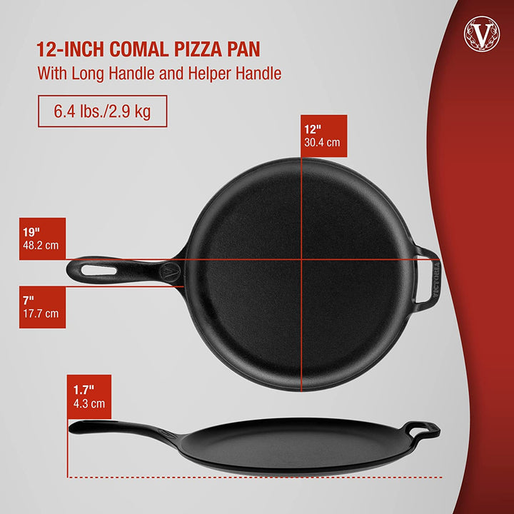 Victoria Cast Iron Victoria Cast Iron Pizza Pan/Comal - 12 inch with Long Handle and Helper Handle