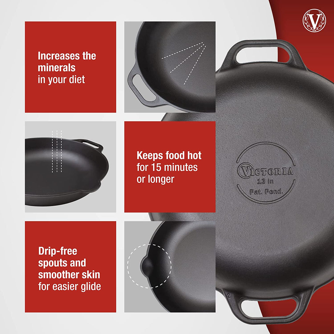 Victoria Cast Iron Victoria Cast Iron 13" Everyday Skillet with Loop Handles